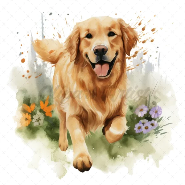 20 High-Quality Golden Retriever Clipart - Golden retriever digital watercolor JPG instant download for commercial use - Digital download