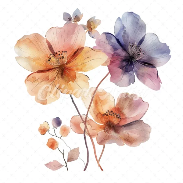 20 High-Quality Abstract Flower Clipart -Vivid abstract flower digital watercolor JPG instant download for commercial use - Digital download