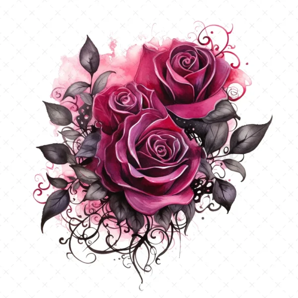 20 High-Quality Gothic Roses Boutique Clipart - Gothic roses digital watercolor JPG instant download for commercial use - Digital download