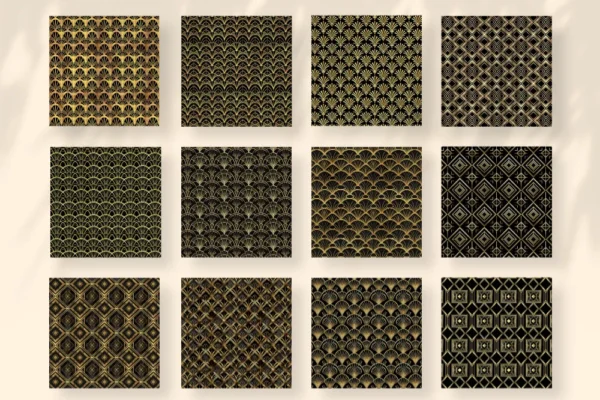 Art Deco Seamless Digital Paper - 84 Scrapbook patterns, Vintage art deco designs, Black and gold pattern, Commercial use, Digital download
