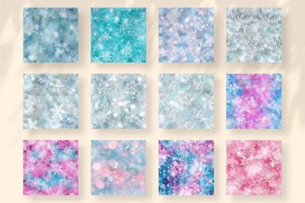 Frozen Winter Seamless Digital Paper - 75 Scrapbook patterns, Glittery snowflake wrapper, Christmas papers, Commercial use, Digital download