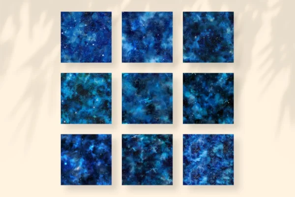 Ultramarine Galaxy Seamless Digital Paper - 63 Scrapbook patterns, Blue night sky backgrounds, Space foil, Commercial use, Digital download