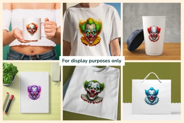 Psycho Clowns PNG Clipart Collection - 31 PNG, Spooky clown illustrations, Haunted circus graphics, Commercial use, Digital download