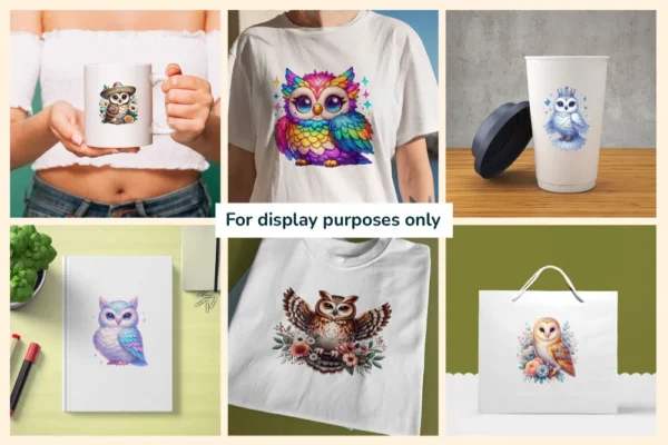 Owls (P-2) PNG Clipart Collection - 40 PNG, Charming owl illustrations, Forest creature printables, Commercial use, Digital download