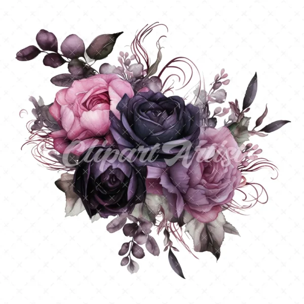 18 High-Quality Gothic Flower Clipart - Gothic flower digital watercolor JPG instant download for commercial use - Digital download