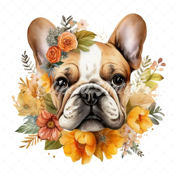 20 High-Quality French Cute Bulldog Clipart - Cute bulldog digital watercolor JPG instant download for commercial use - Digital download