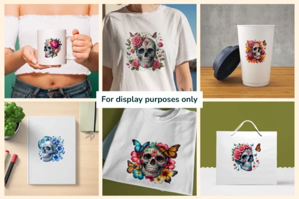 Floral Skulls PNG Clipart Collection - 50 PNG, Dark gothic illustrations, Floral skull printables, Commercial use, Digital download