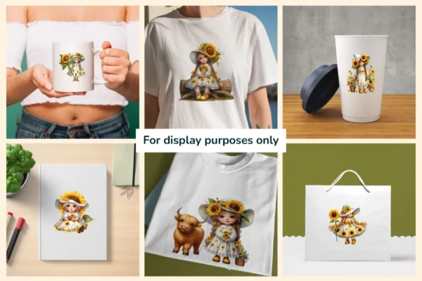 Sunflower Girl Gnomes PNG Clipart Collection - 40 PNG, Sunny gnome graphics, Sunflower printables, Commercial use, Digital download