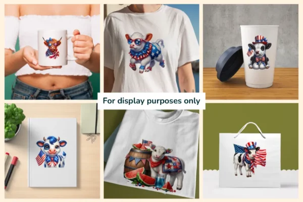 4th of July Cows PNG Clipart Collection - 55 PNG, American pride calf graphics, Cow printables, Commercial use, Digital download