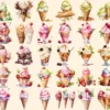 Ice Cream Watercolor Clipart Bundle - 260+ transparent PNG, Savory tasty desserts, Beach dessert, Sweets Commercial use, Digital download