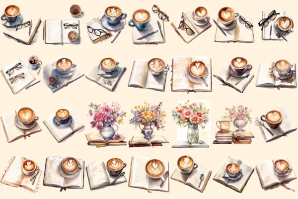 Journals Watercolor Clipart Bundle - 170+ transparent PNG, Agenda images, Organizational illustrations, Commercial use, Digital download