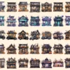 Halloween Storefronts Watercolor Clipart Bundle - 310+ transparent PNG, Haunted store graphics, Spooky png, Commercial use, Digital download