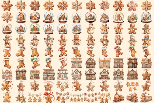 Gingerbread Cookies Watercolor Clipart Bundle - 675+ transparent PNG, Xmas cookies png, Festive baking png, Commercial use, Digital download