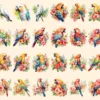 Parrots Watercolor Clipart Bundle - 205+ transparent PNG, Tropical parrot summer graphics, Parrots clipart, Commercial use, Digital download