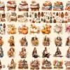 Autumn Whispers Watercolor Clipart Bundle - 360+ transparent PNG, Warm autumn graphics, Seasonal leaf png, Commercial use, Digital download