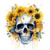 18 High-Quality Sunflower Skulls Clipart - Yellow sunflower skulls digital JPG instant download for commercial use - Digital download