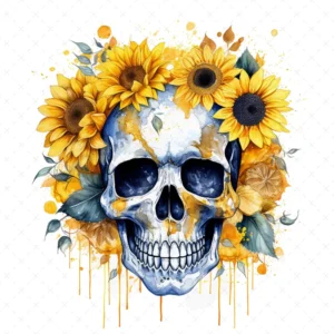 18 High-Quality Sunflower Skulls Clipart - Yellow sunflower skulls digital JPG instant download for commercial use - Digital download