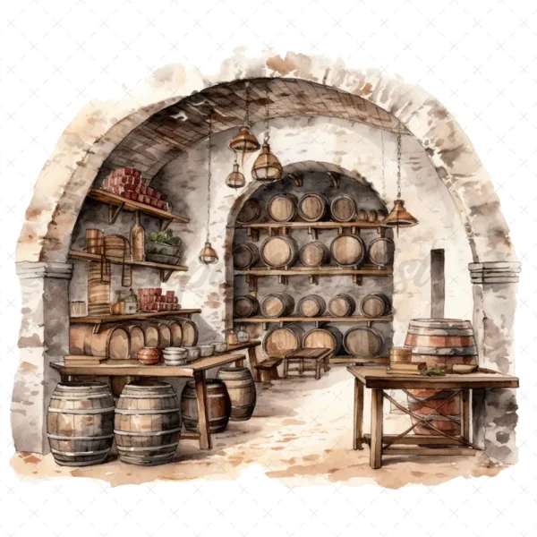 20 High-Quality Wine Cellars Clipart - Wine cellars digital watercolor JPG instant download for commercial use - Digital download