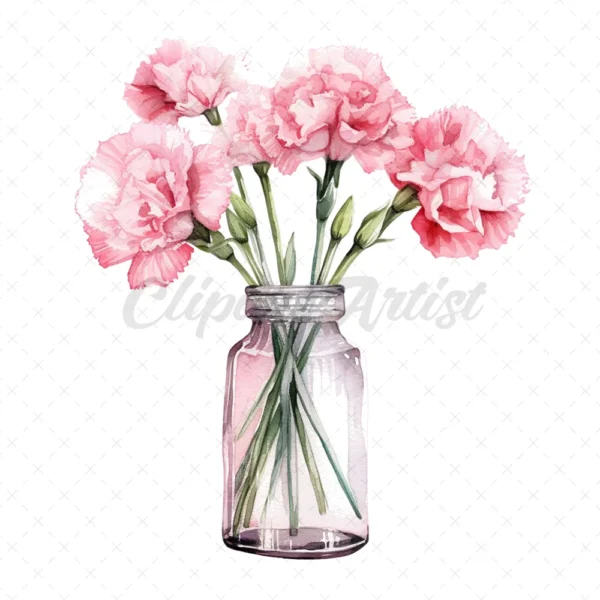 20 High-Quality Pink Carnation Bottle Clipart - Pink carnation digital JPG watercolor instant download for commercial use - Digital download