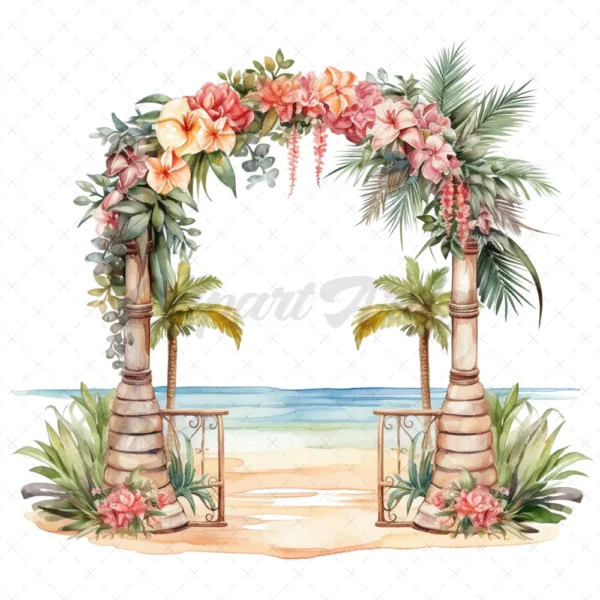 20 High-Quality Wedding Gate Clipart - Tropical wedding gate digital watercolor JPG instant download for commercial use - Digital download