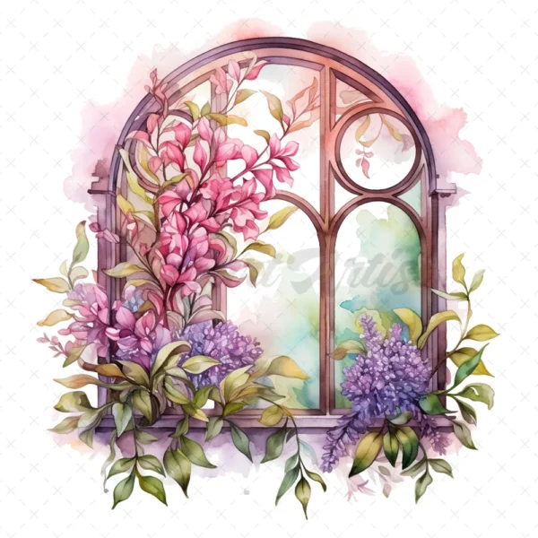 15 High-Quality Floral Windows Clipart - Floral windows digital JPG watercolor instant download for commercial use - Digital download