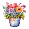 20 High-Quality Colorful Flower Pots Clipart - Colorful flower watercolor digital JPG instant download for commercial use - Digital download