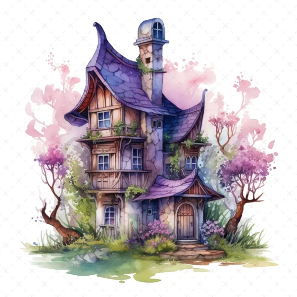 20 High-Quality Witch Houses Clipart - Witch houses digital watercolor JPG instant download for commercial use - Digital download