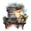 21 High-Quality Night Balconies Clipart - Night balconies digital watercolor JPG instant download for commercial use - Digital download