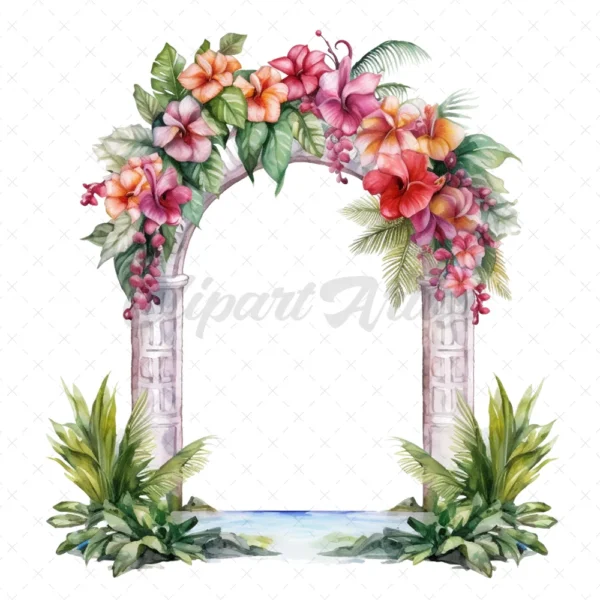 20 High-Quality Wedding Gate Clipart - Tropical wedding gate digital watercolor JPG instant download for commercial use - Digital download