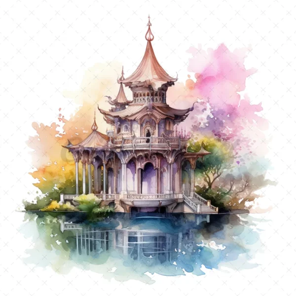 20 High-Quality Fantasy Pavilion Clipart - Fantasy pavilion digital watercolor JPG instant download for commercial use - Digital download