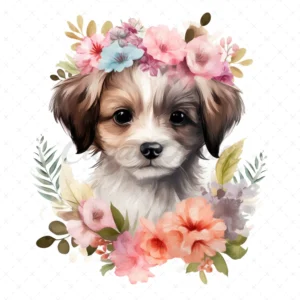 20 High-Quality Floral Puppies Clipart - Cute puppy digital watercolor JPG instant download for commercial use - Digital download