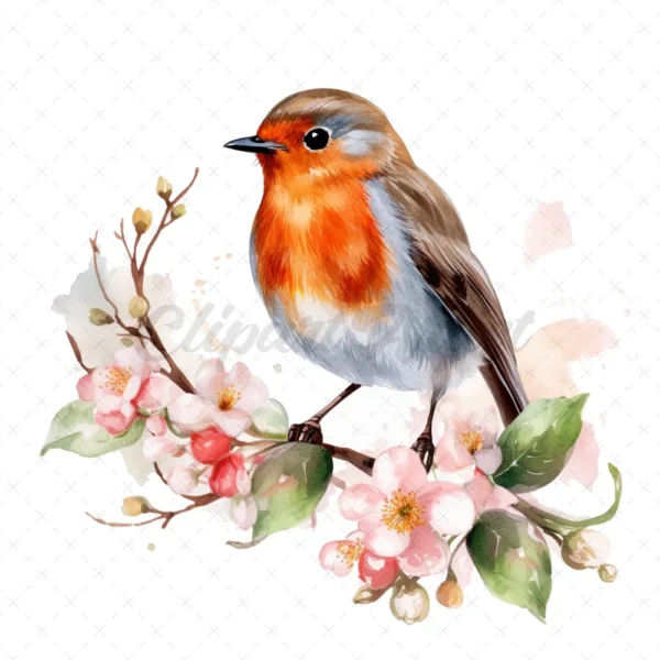 15 High-Quality Robin Clipart - Birds digital watercolor JPG instant download for commercial use - Digital download