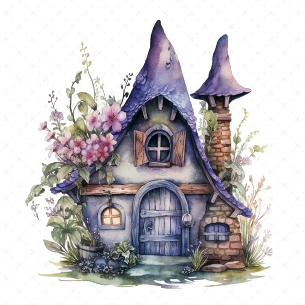 20 High-Quality Witch Houses Clipart - Witch houses digital watercolor JPG instant download for commercial use - Digital download
