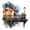 21 High-Quality Night Balconies Clipart - Night balconies digital watercolor JPG instant download for commercial use - Digital download