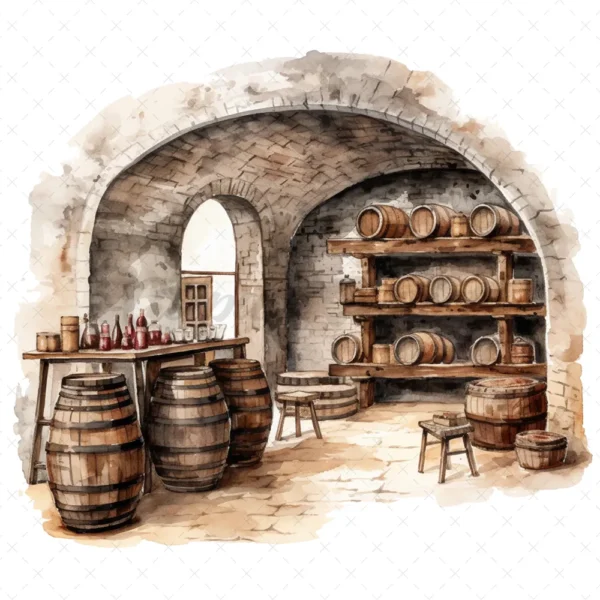 20 High-Quality Wine Cellars Clipart - Wine cellars digital watercolor JPG instant download for commercial use - Digital download