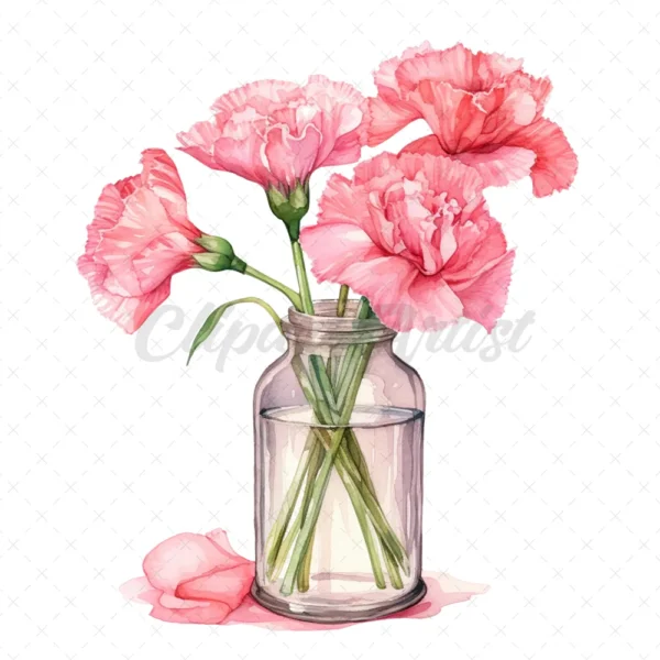 20 High-Quality Pink Carnation Bottle Clipart - Pink carnation digital JPG watercolor instant download for commercial use - Digital download