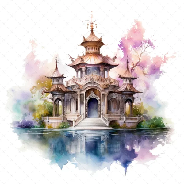 20 High-Quality Fantasy Pavilion Clipart - Fantasy pavilion digital watercolor JPG instant download for commercial use - Digital download