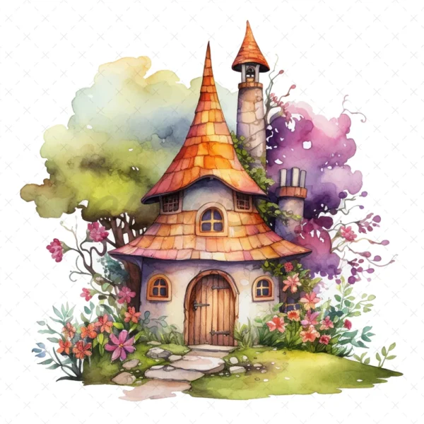 20 High-Quality Witch Houses Clipart - Witch houses digital watercolor JPG instant download for commercial use - Digital download