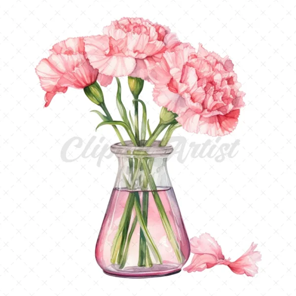 20 High-Quality Pink Carnation Bottle Clipart - Pink carnation digital JPG watercolor instant download for commercial use - Digital download