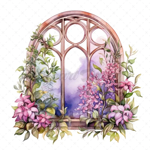 15 High-Quality Floral Windows Clipart - Floral windows digital JPG watercolor instant download for commercial use - Digital download
