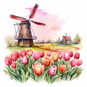 20 High-Quality Tulip Farming Clipart - Tulip farming digital watercolor JPG instant download for commercial use - Digital download