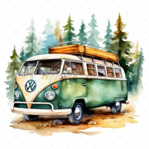19 High-Quality Camping Bus Clipart - Camping bus digital watercolor JPG instant download for commercial use - Digital download