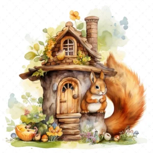 22 High-Quality Squirrel Houses Clipart - Squirrel house digital watercolor JPG instant download for commercial use - Digital download