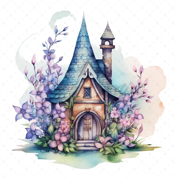 20 High-Quality Witch Houses Clipart - Witch houses digital watercolor JPG instant download for commercial use - Digital download