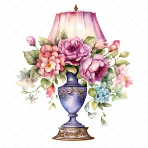 20 High-Quality Floral Table Lamps Clipart - Floral table lamp watercolor digital JPG instant download for commercial use - Digital download