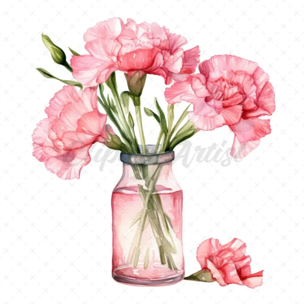 20 High-Quality Pink Carnation Bottle Clipart - Pink carnation digital JPG watercolor instant download for commercial use - Digital download