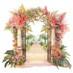 20 High-Quality Wedding Gate Clipart - Tropical wedding gate digital watercolor JPG instant download for commercial use - Digital download