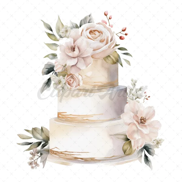 22 High-Quality Luxury Cakes Cakes Clipart - Luxury gold cakes digital watercolor JPG instant download for commercial use - Digital download