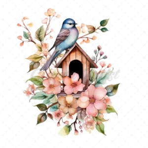 21 High-Quality Bird Houses Clipart - Bird house digital watercolor JPG instant download for commercial use - Digital download