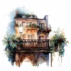 21 High-Quality Night Balconies Clipart - Night balconies digital watercolor JPG instant download for commercial use - Digital download